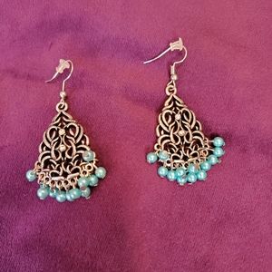 Silver and blue chandelier earrings